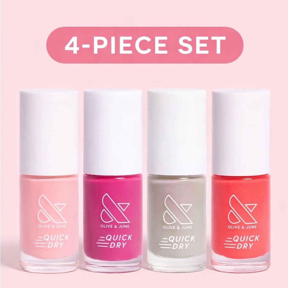 Olive & June Quick Dry Nail Polish, .3 oz., 4 Piece Set | Pink, Fuchsia, Coral